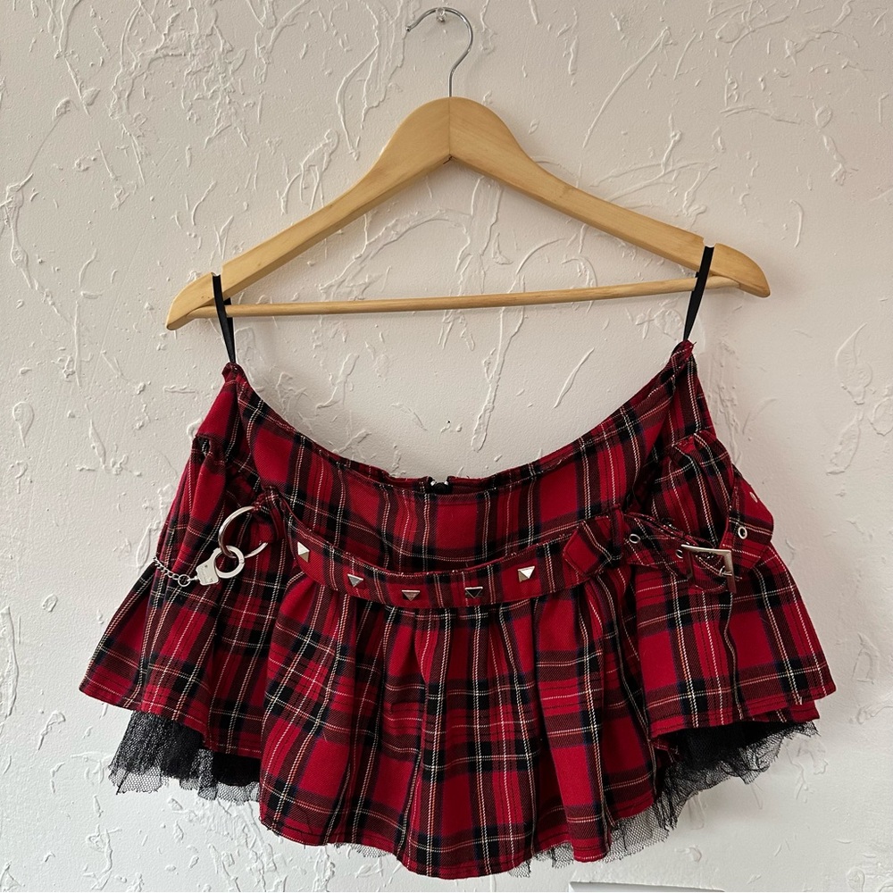 Plaid Red Skirt with Belt